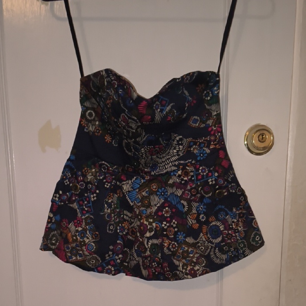 NWT Anthropologie | Black Multicolor Patterned Strapless Crop Top